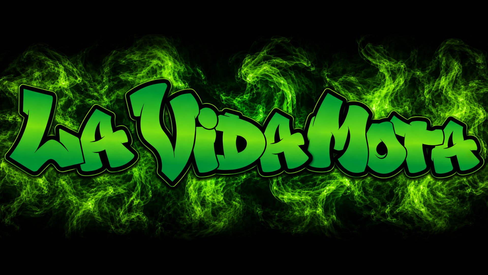 La Vida Mota Website Banner- green lettering with smoky green behind La Vida Mota text